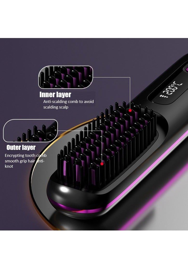 GUDOO Cordless Hair Straightener Brush Portable Mini Straightening Brush for Travel Negative Ion Hot Comb Hair Straightener for Women Lightweight to Carry Out USB Rechargeable Anti-Scald - Image 2