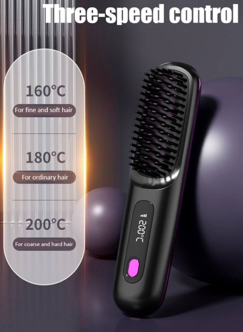 GUDOO Cordless Hair Straightener Brush Portable Mini Straightening Brush for Travel Negative Ion Hot Comb Hair Straightener for Women Lightweight to Carry Out USB Rechargeable Anti-Scald - Image 4