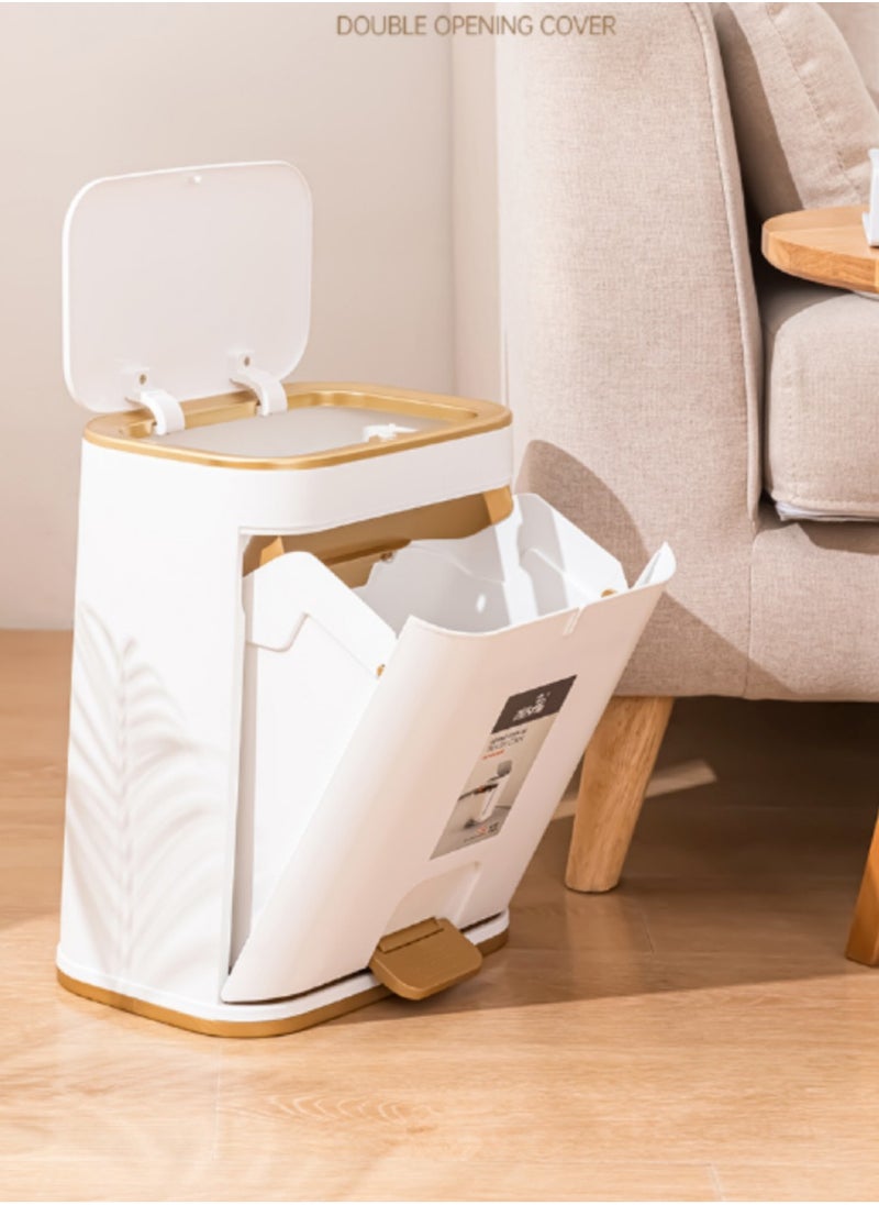 Generic Waste Bin Bathroom Trash Can with Lid, Plastic Garbage Can with Press top Lid Gold Step Pedal Trash can, Narrow White Trash Bin for Bathroom, Bedroom, Restroom, Living Room, Office  - Image 1