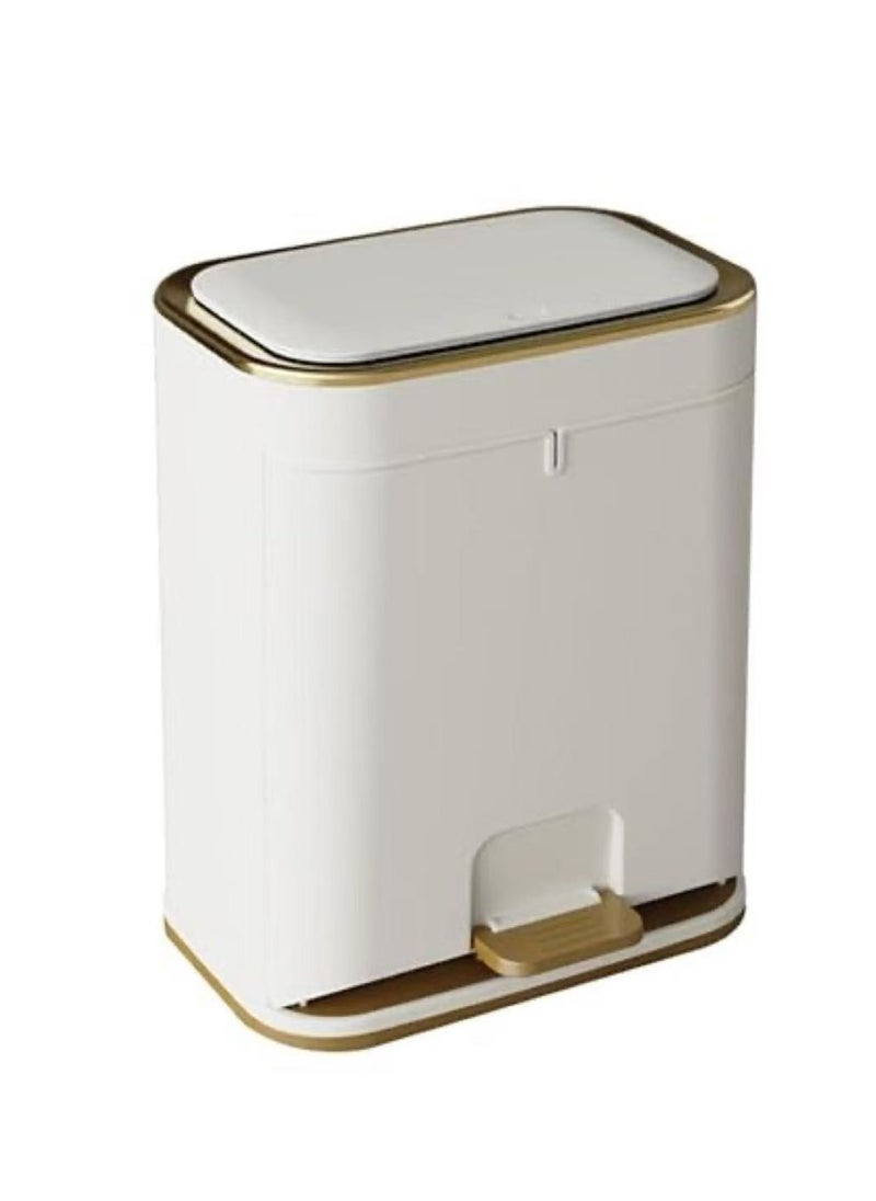 Generic Waste Bin Bathroom Trash Can with Lid, Plastic Garbage Can with Press top Lid Gold Step Pedal Trash can, Narrow White Trash Bin for Bathroom, Bedroom, Restroom, Living Room, Office  - Image 2