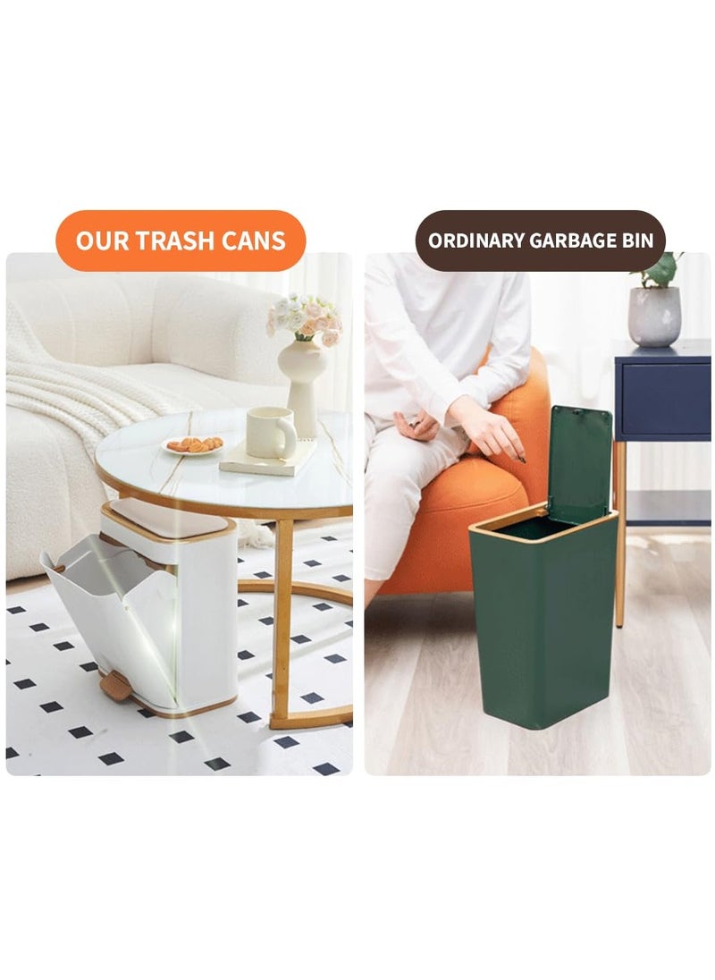 Generic Waste Bin Bathroom Trash Can with Lid, Plastic Garbage Can with Press top Lid Gold Step Pedal Trash can, Narrow White Trash Bin for Bathroom, Bedroom, Restroom, Living Room, Office  - Image 3