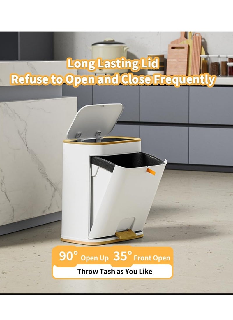 Generic Waste Bin Bathroom Trash Can with Lid, Plastic Garbage Can with Press top Lid Gold Step Pedal Trash can, Narrow White Trash Bin for Bathroom, Bedroom, Restroom, Living Room, Office  - Image 4