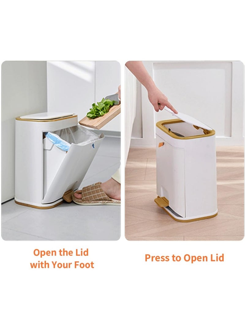 Generic Waste Bin Bathroom Trash Can with Lid, Plastic Garbage Can with Press top Lid Gold Step Pedal Trash can, Narrow White Trash Bin for Bathroom, Bedroom, Restroom, Living Room, Office  - Image 5