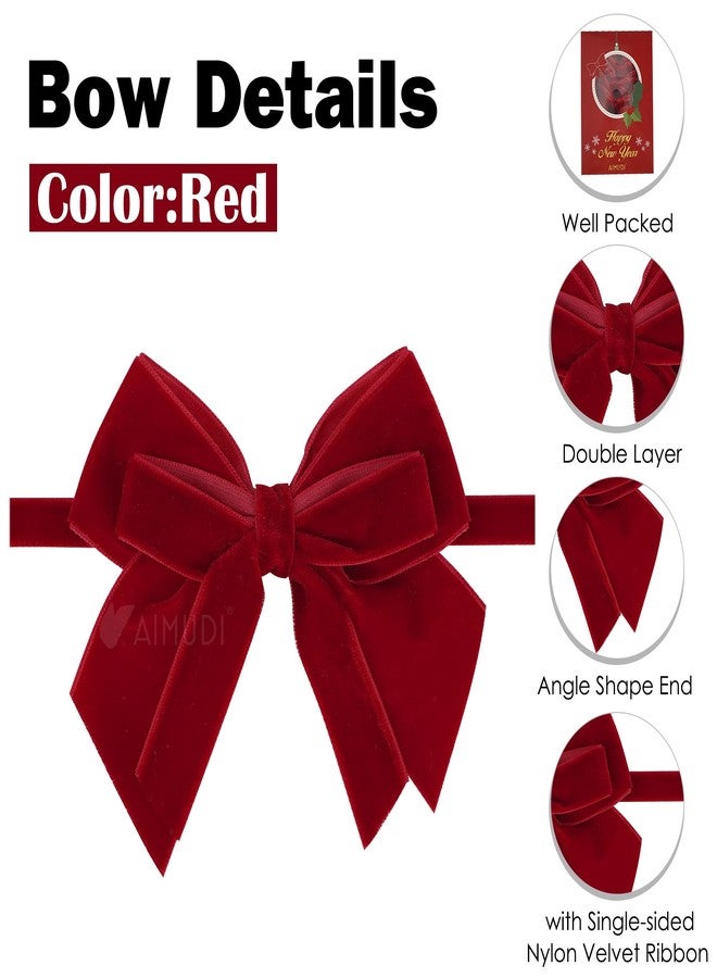 AIMUDI Red Velvet Ribbon Bows 4'' Christmas Bows for Gift Wrapping Premade Gift Bows Velvet Bows for Christmas Trees Wreaths Presents Crafts Home Christmas Winter Decorations, 12 PC - Image 4
