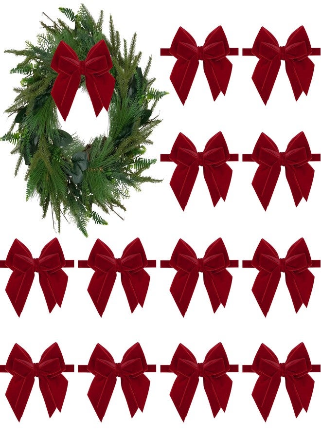 AIMUDI Red Velvet Ribbon Bows 4'' Christmas Bows for Gift Wrapping Premade Gift Bows Velvet Bows for Christmas Trees Wreaths Presents Crafts Home Christmas Winter Decorations, 12 PC - Image 1