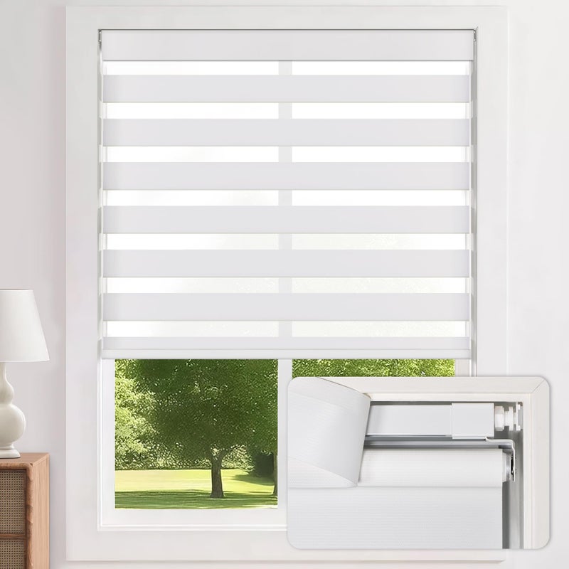 LazBlinds No-Drill Cordless Zebra Blinds - Dual Layer Light Filtering & Room Darkening, Free-Stop Lift, Easy Install, Day & Night Privacy with Valance for Window 24.5" W x 72" H, White - Image 1