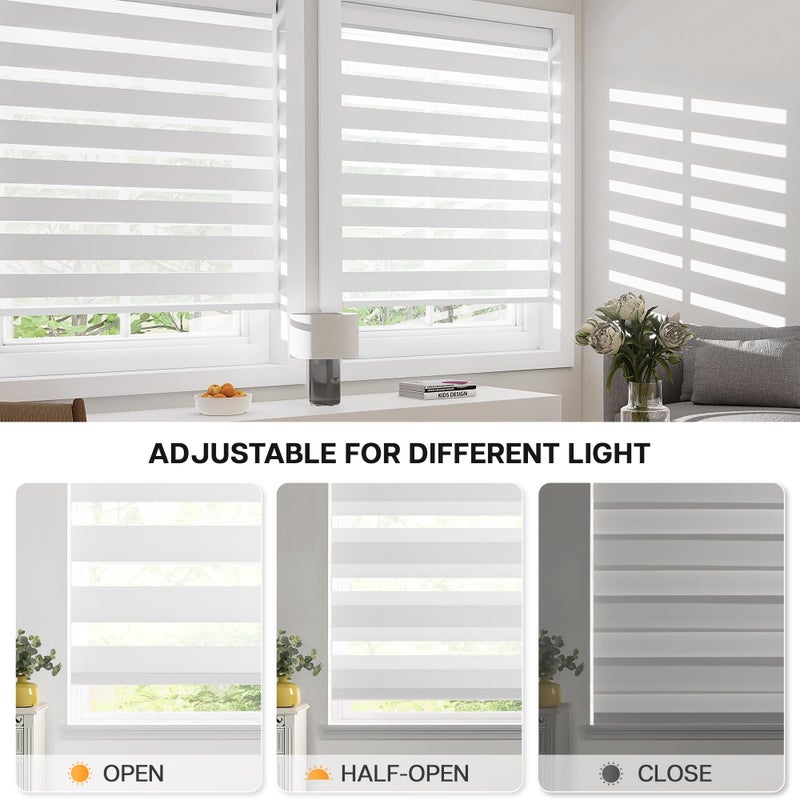 LazBlinds No-Drill Cordless Zebra Blinds - Dual Layer Light Filtering & Room Darkening, Free-Stop Lift, Easy Install, Day & Night Privacy with Valance for Window 24.5" W x 72" H, White - Image 5