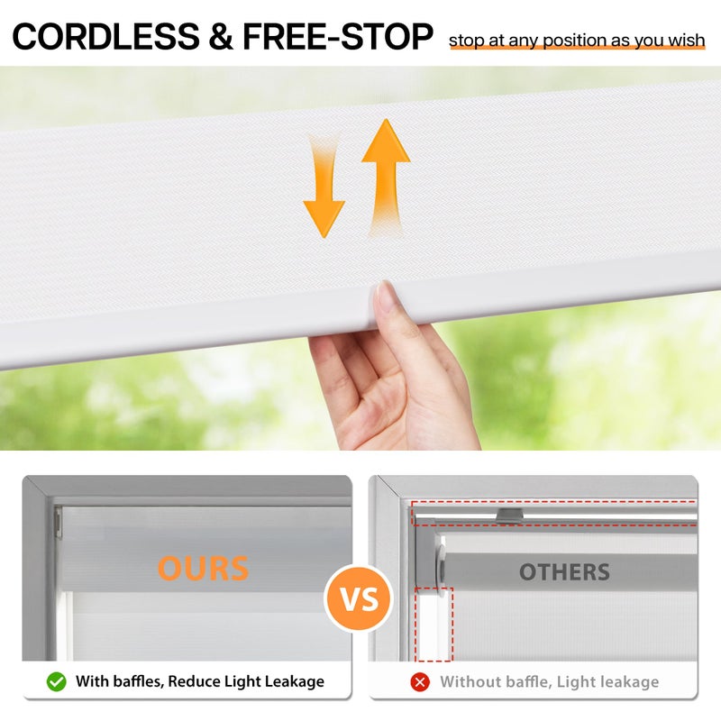LazBlinds No-Drill Cordless Zebra Blinds - Dual Layer Light Filtering & Room Darkening, Free-Stop Lift, Easy Install, Day & Night Privacy with Valance for Window 24.5" W x 72" H, White - Image 4