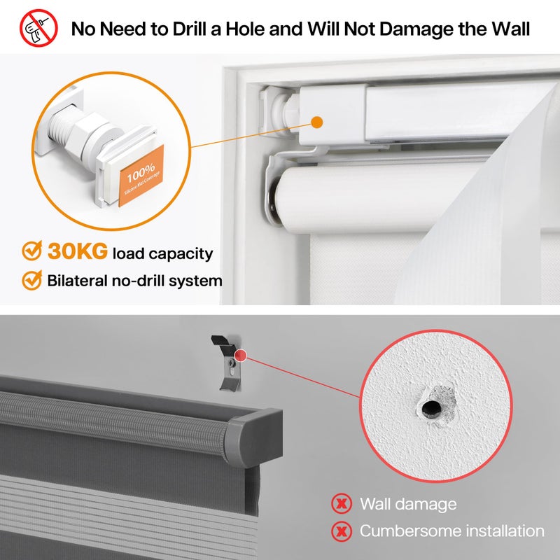 LazBlinds No-Drill Cordless Zebra Blinds - Dual Layer Light Filtering & Room Darkening, Free-Stop Lift, Easy Install, Day & Night Privacy with Valance for Window 24.5" W x 72" H, White - Image 2