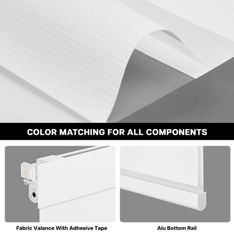 LazBlinds No-Drill Cordless Zebra Blinds - Dual Layer Light Filtering & Room Darkening, Free-Stop Lift, Easy Install, Day & Night Privacy with Valance for Window 24.5" W x 72" H, White - Image 3
