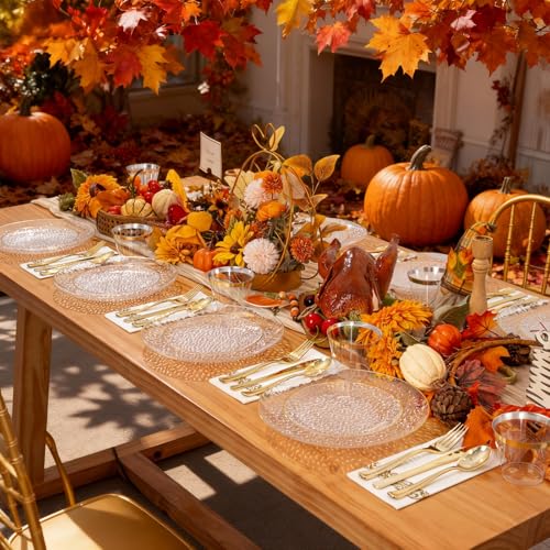 Rubtlamp 60Pcs Clear Plastic Plates,Clear Disposable Plates With Gold Rim,Heavy-duty Gold Plates,Hammered Party Plates Include 30Clear Dessert-Platos,30Dinner-Platos for Wedding, Party&Thanksgiving - Image 4