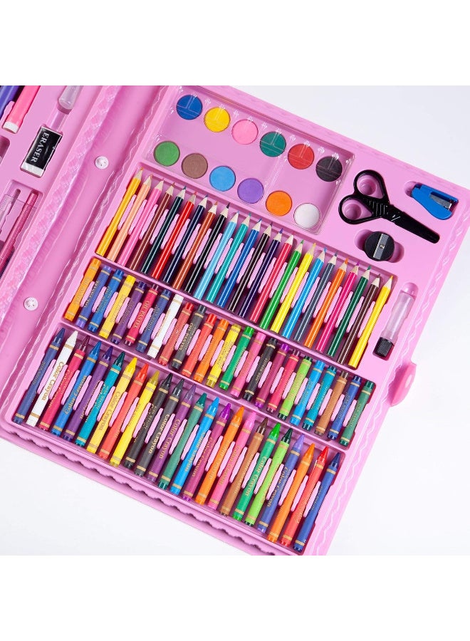 مجموعة تلوين 150 في 1 في صندوق هدايا | مجموعة تلوين محمولة وغير سامة للأطفال - بينك - Image 1