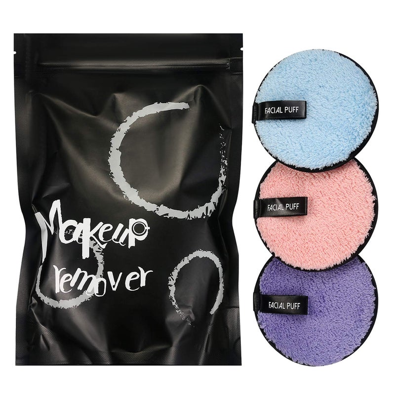 Vtrem 3 Colors Makeup Remover Pads: Reusable Soft Facial Cleaning Puffs Towels Christmas gifts Double-Side Washable Make Up Removing Cloth Microfiber Multi-function, Pink/Purple/Blue - Image 2