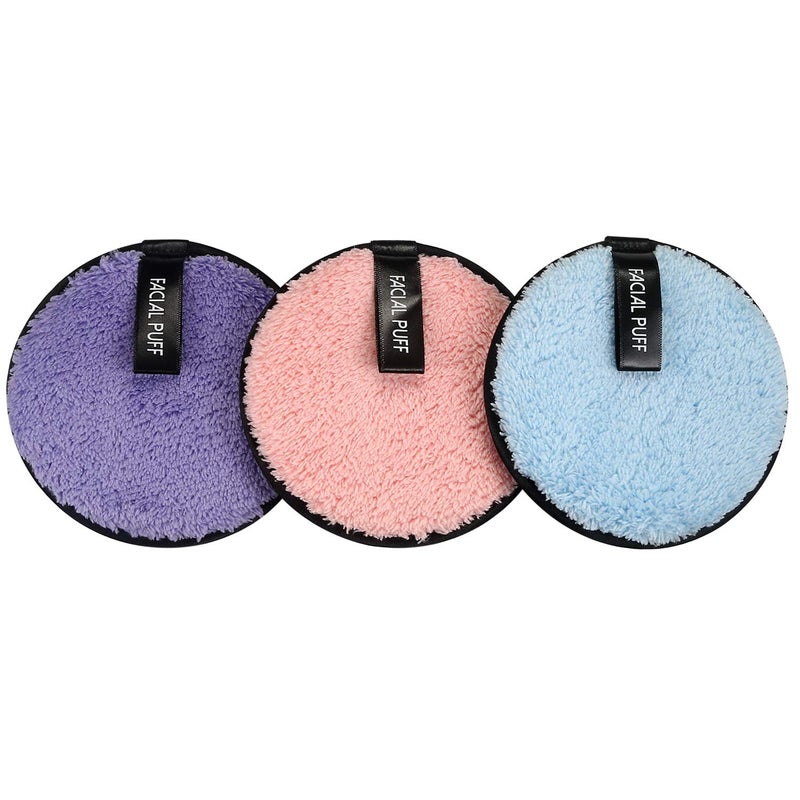 Vtrem 3 Colors Makeup Remover Pads: Reusable Soft Facial Cleaning Puffs Towels Christmas gifts Double-Side Washable Make Up Removing Cloth Microfiber Multi-function, Pink/Purple/Blue - Image 1