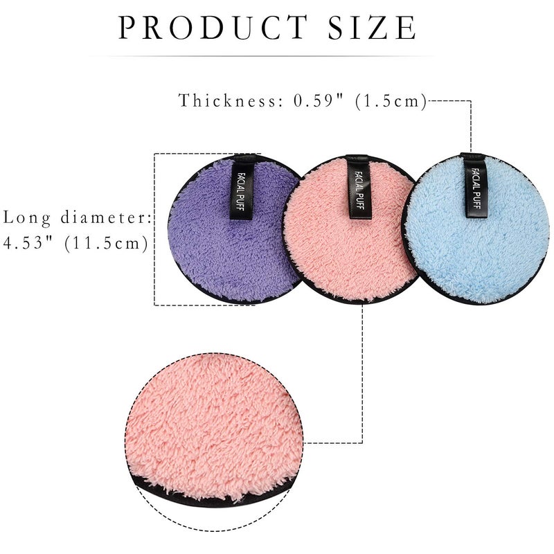 Vtrem 3 Colors Makeup Remover Pads: Reusable Soft Facial Cleaning Puffs Towels Christmas gifts Double-Side Washable Make Up Removing Cloth Microfiber Multi-function, Pink/Purple/Blue - Image 5