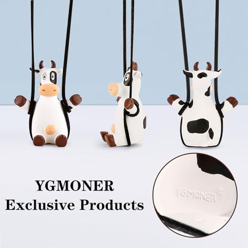 YGMONER إكسسوارات مرآة الرؤية الخلفية للسيارة على شكل بقرة متأرجحة من YGMONER، هدايا فكاهية لتزيين داخل السيارة للنساء والرجال (بقرة) - Image 4
