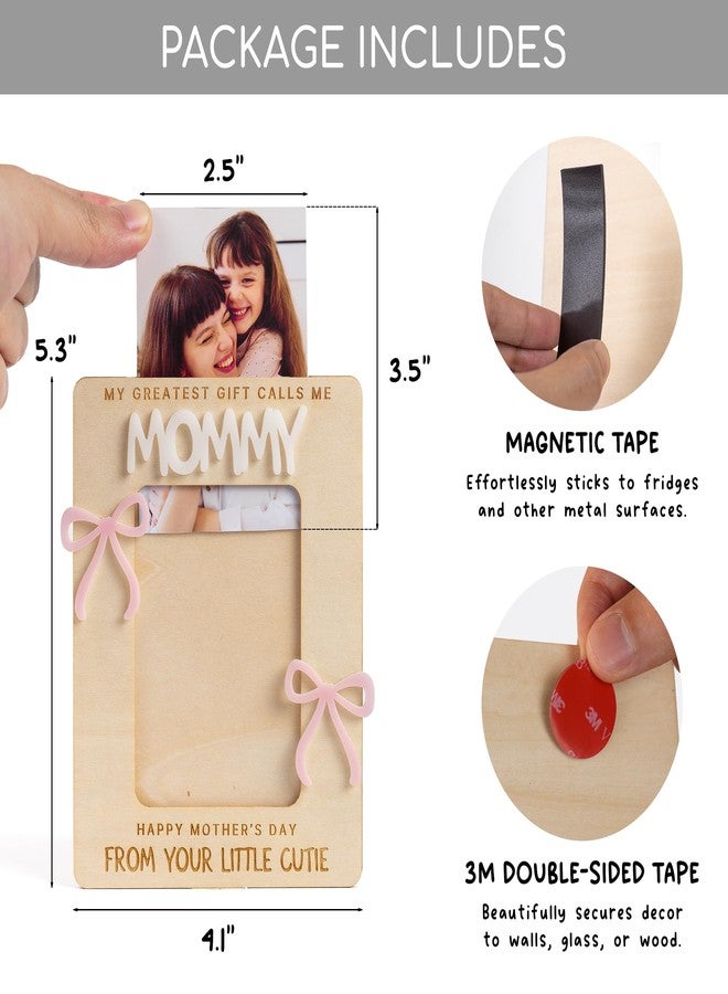 DINIZON Mothers Day Picture Frame With Magnet (Fits Photo 2.5"x3.5"), Wooden Photo Frame For Fridge Mommy And Me, Happy First Mother's Day Gifts From Baby, Kid, Husband, Gift For Mama, Wife, Daughter, New Mom - Image 2