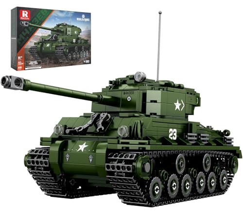 Reobrix M4A3E8 Sherman Tank Building Set,WW2 Military American Armed Tanks Building Block Set for Military Fans,World of Tanks Authorized Products 77030,Ideal Gift for Adults Boys Age 14+,836 PCS - Image 1