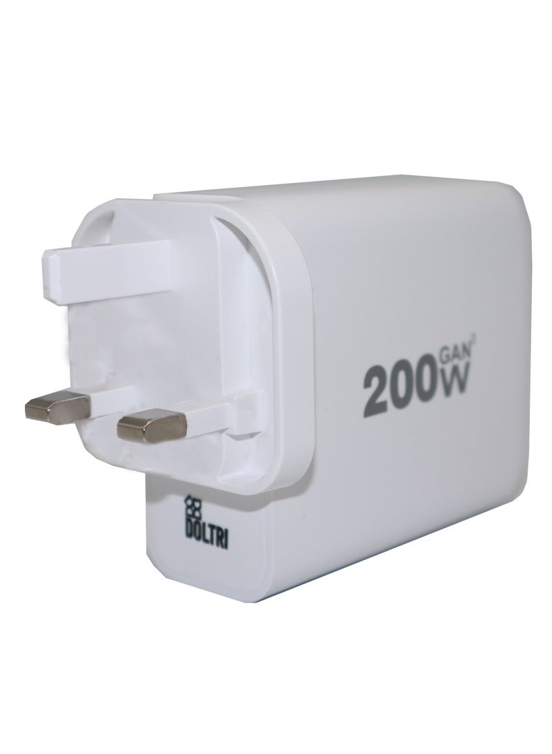 دولتري محول طاقة متعدد الوظائف 200 واط للشحن السريع للهواتف وأجهزة الكمبيوتر المحمولة والأجهزة اللوحية (أبيض) - Image 2