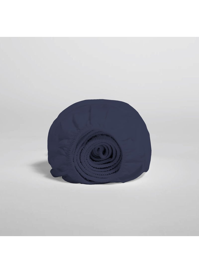 SUPREME ELEGANCE 100% Cotton Twin Dark Blue Fitted Sheet Only  Lightweight Back to School College Essentials Mattress Fitted Sheet (39  W x 75  L)  Highly Breathable  Cool & Crisp  17"" Deep Pocket Dark Blue Bed Sheets  - Image 2