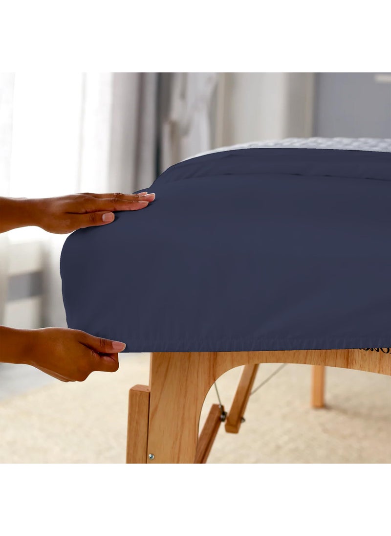 SUPREME ELEGANCE 100% Cotton Twin Dark Blue Fitted Sheet Only  Lightweight Back to School College Essentials Mattress Fitted Sheet (39  W x 75  L)  Highly Breathable  Cool & Crisp  17"" Deep Pocket Dark Blue Bed Sheets  - Image 3