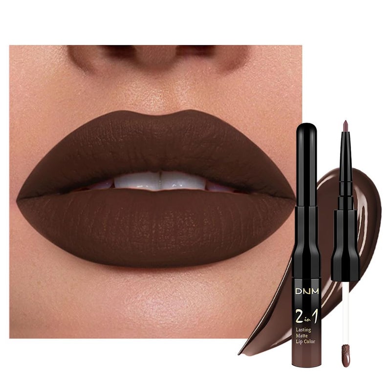 evpct 1Pcs Dark Deep Brown Chocolate Matte Lip Liner and Liquid Lipstick Stain Makeup Set for women, Long Lasting Smudge Proof Lipstick labiales matte mate larga duracion listip 24 hours originales,06 - Image 1