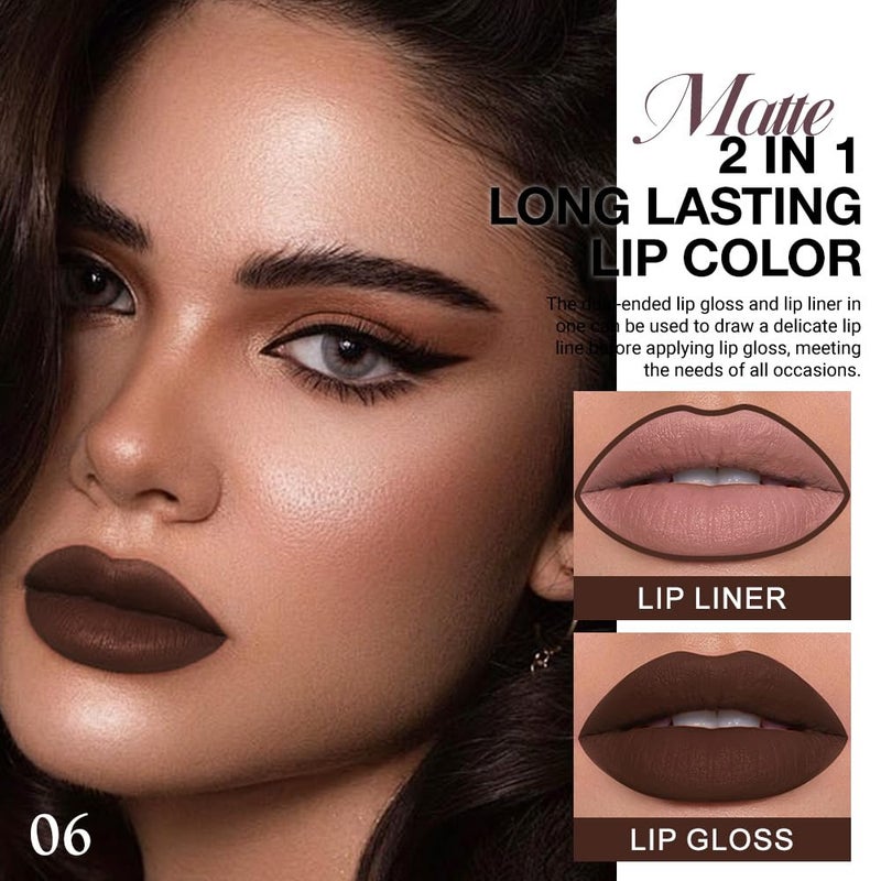 evpct 1Pcs Dark Deep Brown Chocolate Matte Lip Liner and Liquid Lipstick Stain Makeup Set for women, Long Lasting Smudge Proof Lipstick labiales matte mate larga duracion listip 24 hours originales,06 - Image 2