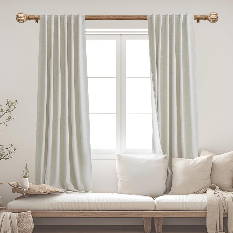 UNCONSIL Wood Curtain Rods for Windows: 1 Inch Diameter Adjustable Heavy Duty Curtain Rod 48" to 86" with Imitation Wood Grain Leaf Pattern Finials - Image 2
