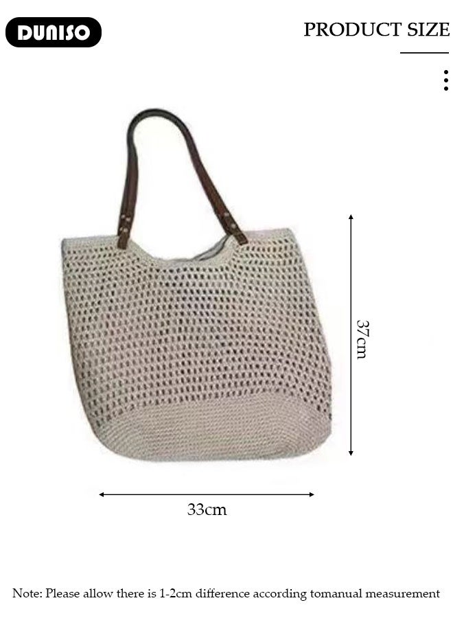 DUNISO Women's Shoulder Tote Bag Straw Design Handbag For Women Large Capacity Bucket Bag Woven Straw Bag Summer Beach Tote Purse Fashionable Travel Messenger Shoulder Bag for Ladies Girls College Students - Image 2