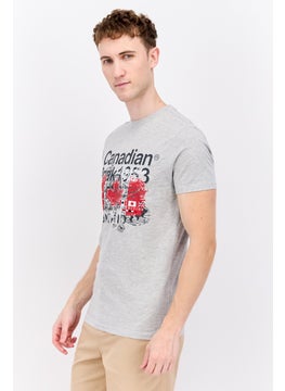 Canadian Peak Men Crew Neck Short Sleeve Graphic Printed T-Shirt, Grey Combo  - Image 2