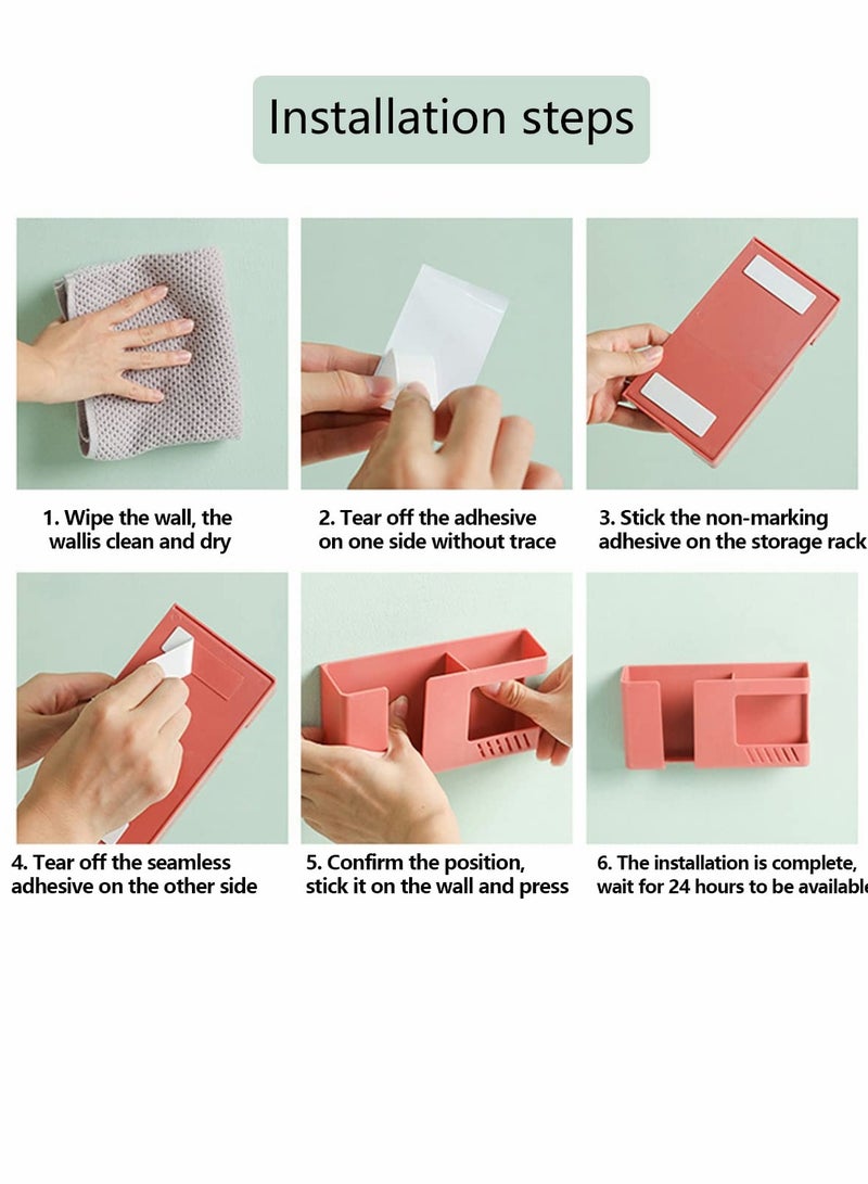 4Pcs Wall Mounted Mobile Phone Storage Box, Self-Adhesive No-Punch Multi-Function Remote Control Holder, Bathroom Bedroom Bedside Office Shelf