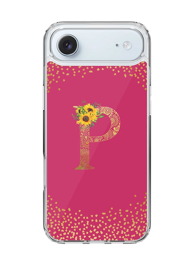 Stylizedd Classic Clear MagSafe Case for iPhone 17 Air , Hybrid Soft Case Flexible Edges Anti Drop TPU PC Gel Thin Transparent Cover [ Designed for iPhone 17 Air ] - Custom Monogram Initial Letter Floral Pattern Alphabet - P ( Deep Pink Rose )