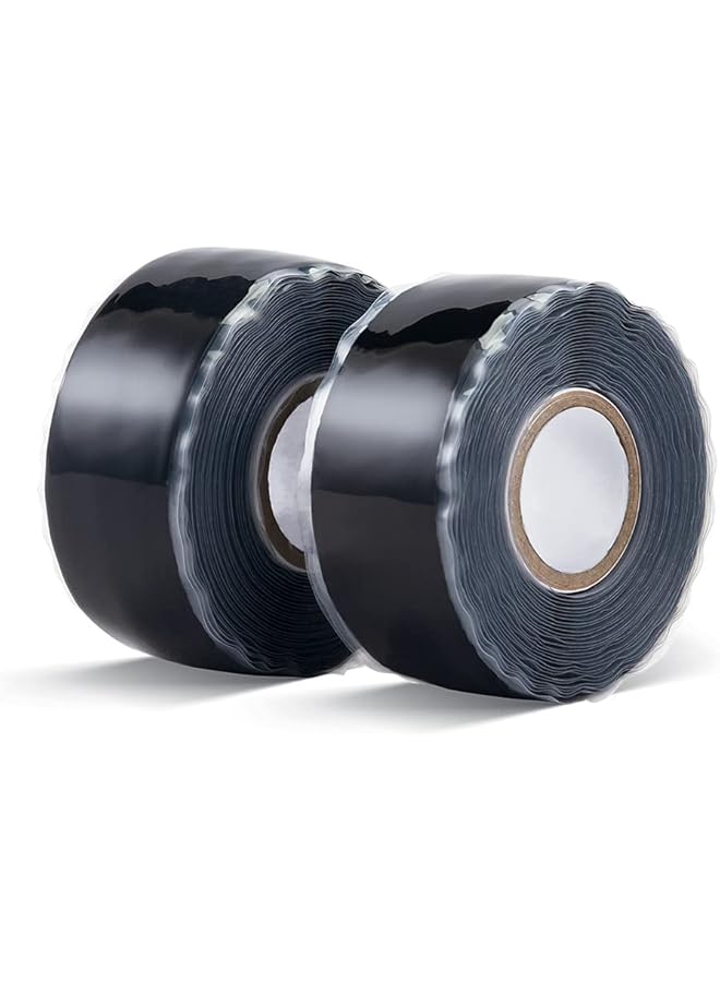 PROMASS promass Seal Self Fusing Silicone Tape - 2 Rolls 25 mm Wide and 3 m Long Weatherproof Self Fusing Silicone Sealing Tape for Emergency Pipeline Repair/Cable Bandage/Tool Fixing (Black)  - Image 1