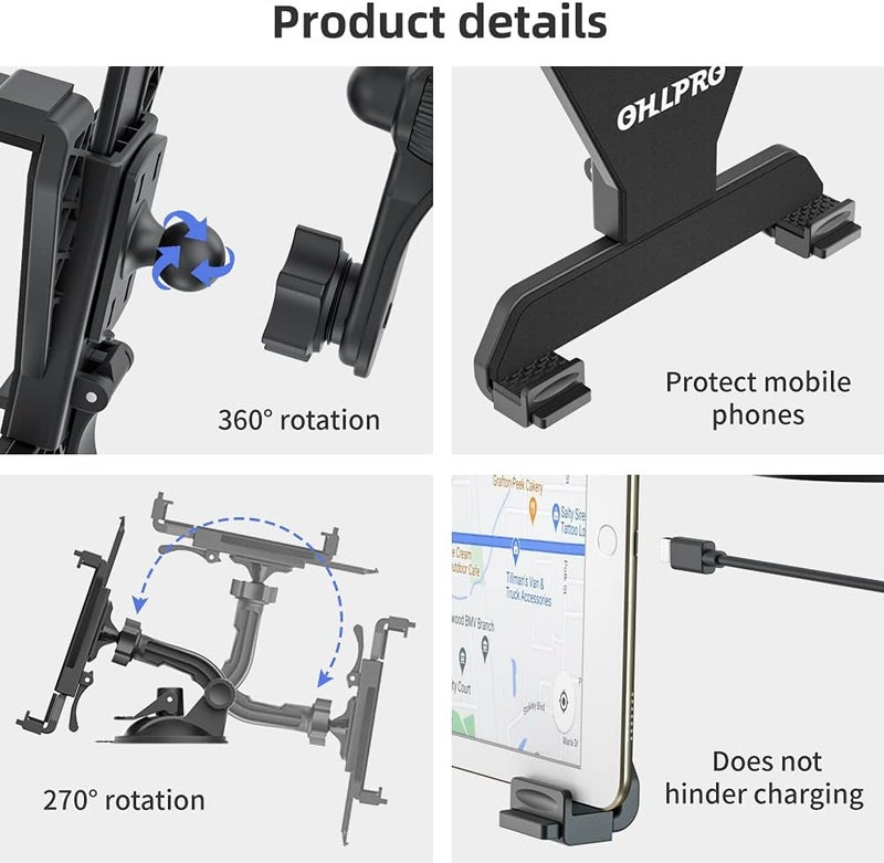 OHLPRO 360° Rotatable Adjustable Tablet Holder Car Mount for 6-11 Inches - Image 5