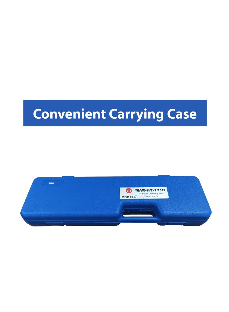 مارتل أداة التجعيد الهيدروليكية شديدة التحمل من  MARTEL، أداة التجعيد الهيدروليكية  MAR-HT-131C، قوة 13T، سعة 50-400 مم²، مضخة فائقة السرعة، رأس على شكل حرف C لوضع الكابلات المرنة - مثالية لعروات الكابلات Cu/Al . - Image 5