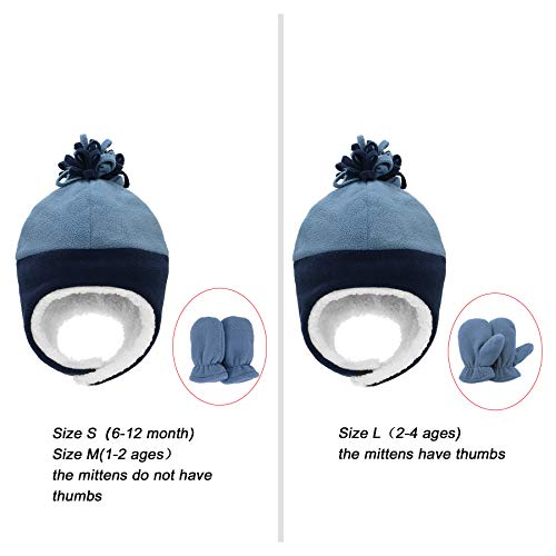 Zando Navy & Blue Baby Winter Hat and Mitten Set - Cute Fleece Sherpa Infant Hats, Warm Toddler Beanie with Ear Flaps, Toddler Aviator Caps, Baby Winter Essentials for Outdoor Home Wear 3-12 Months - Image 3