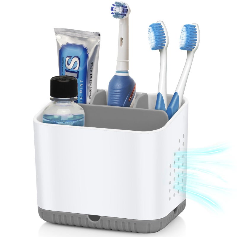 PARKMANI Toothbrush Holders for Bathrooms, Kids Electric Toothbrush and Toothpaste Holder, 4 Slots Tooth Brushing Holder for Bathroom Countertop Organizer and Storage, Bathroom Accessories (Grey) - Image 1