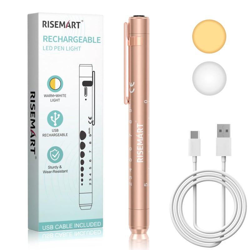 Risemart Rechargeable Pen Light For Nurses And Doctors - Led Medical Penlight With Usb Charging  Dual Light Modes  Durable Clip - Ideal Gift For Graduation  Night Shift  Clinical Use - Gold - Image 1