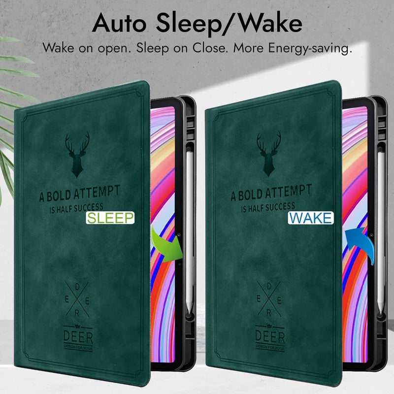 Robustrion غطاء لجهاز Redmi Pad Pro 12.1، غطاء قابل للطي بنمط غزال مع حامل قلم لجهاز Redmi Pad Pro 5G تابلت 12.1 بوصة [دعم النوم التلقائي] - أخضر داكن - Image 3
