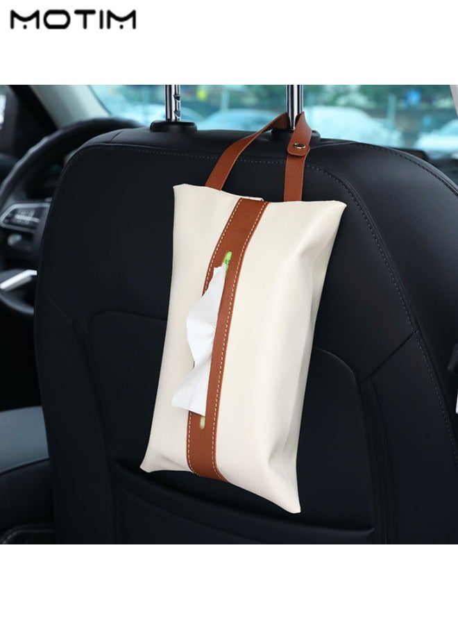 Motim 1 Pcs Leather Car Tissue Holder Waterproof Car Napkin Holder And 1 Pcs Car Trash Can, Leakproof Dustbin  - Image 2