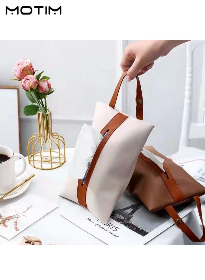 Motim 1 Pcs Leather Car Tissue Holder Waterproof Car Napkin Holder And 1 Pcs Car Trash Can, Leakproof Dustbin  - Image 3