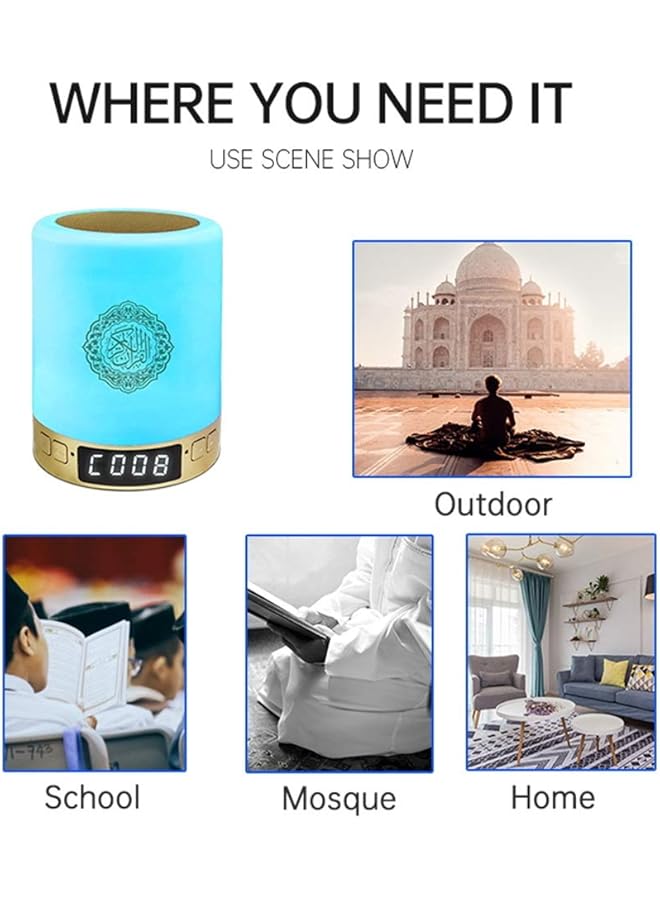 Equantu Bluetooth Quran Speaker Led Night Light Portable Quran Player Speaker Colorful Night Lights Touch Lamp Quran Spraker Azan Prayer Alarm Clock - Image 5