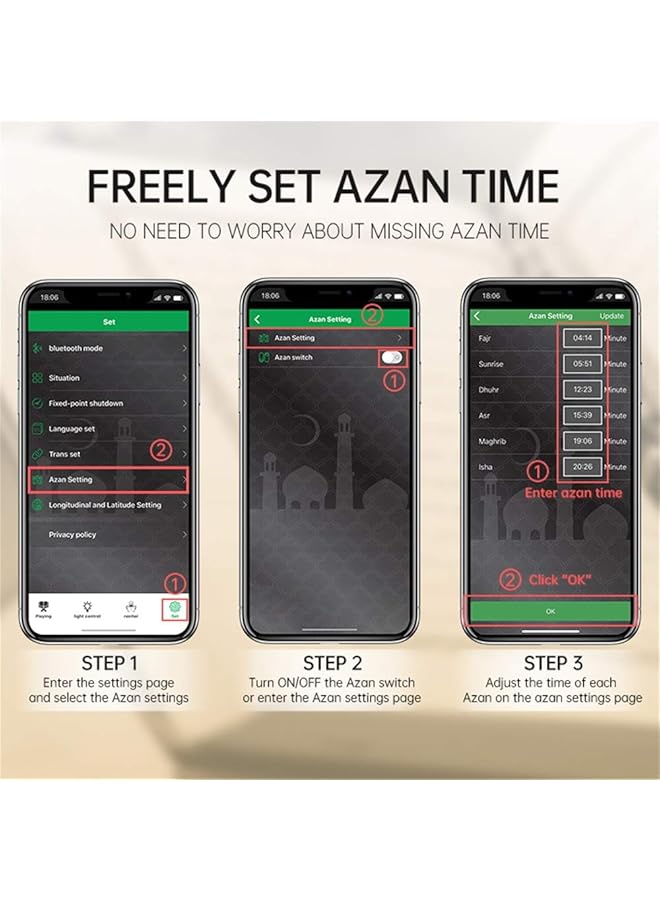 Equantu Bluetooth Quran Speaker Led Night Light Portable Quran Player Speaker Colorful Night Lights Touch Lamp Quran Spraker Azan Prayer Alarm Clock - Image 4