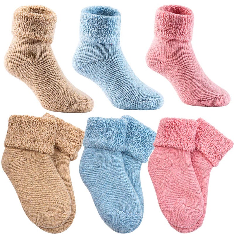 Yoicy Baby Toddler Thick Wool Socks - Super Warm Soft Winter Solid Color Casual Crew Socks For Baby Girls Boys(Pack of 3) - Image 5