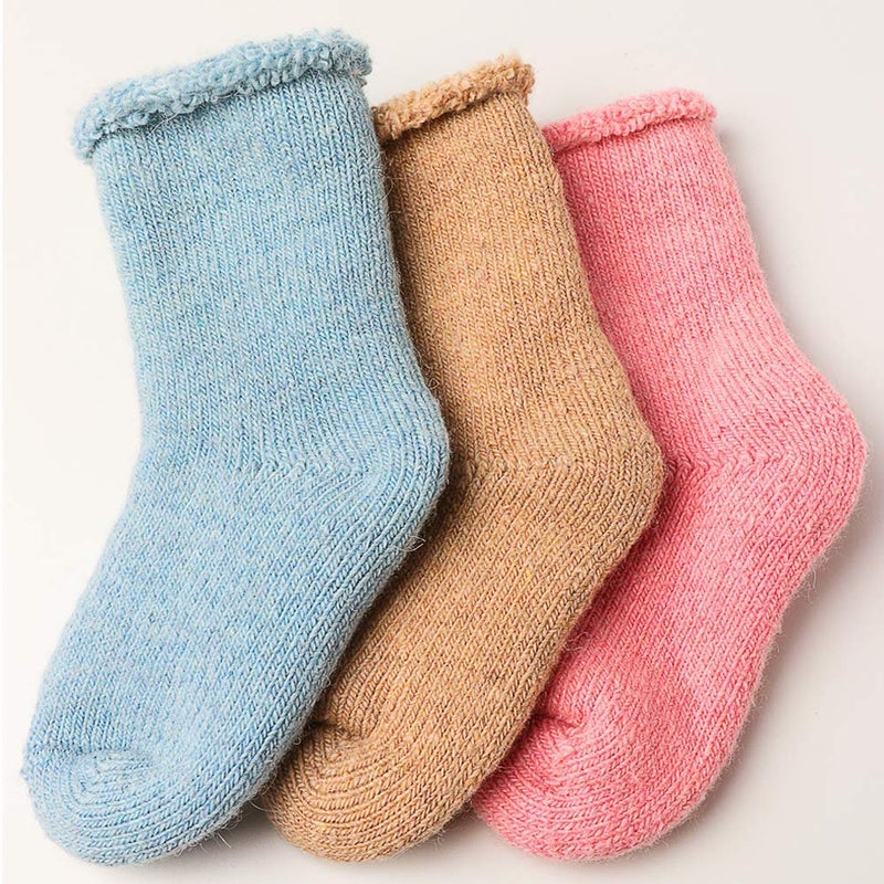 Yoicy Baby Toddler Thick Wool Socks - Super Warm Soft Winter Solid Color Casual Crew Socks For Baby Girls Boys(Pack of 3) - Image 4