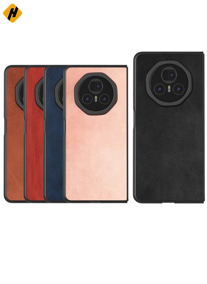 HuHa Case Cover For Honor Magic V3 Black Frame Two-color Calf Texture PU Phone Case(Brown)  - Image 5