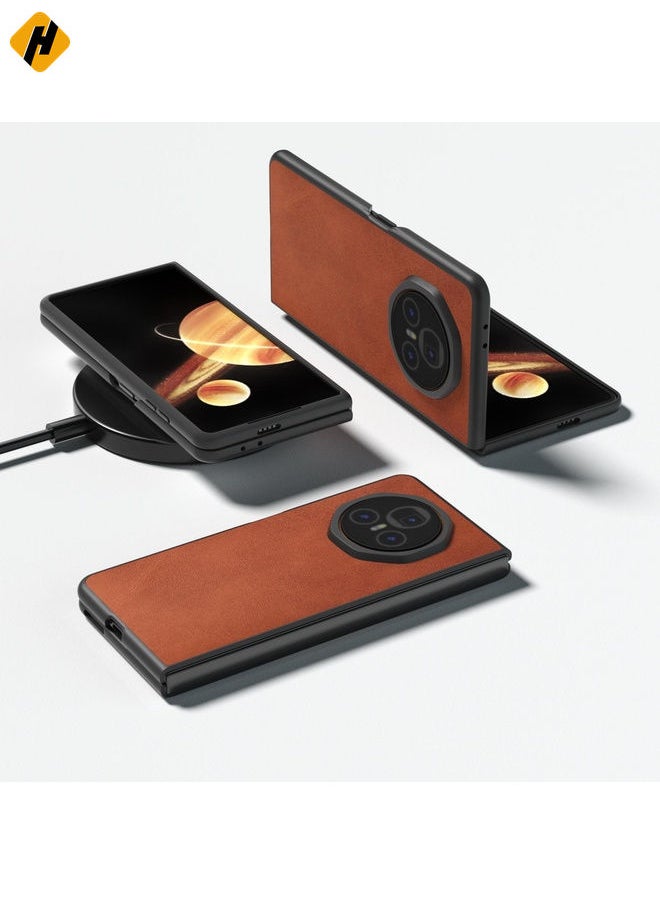 HuHa Case Cover For Honor Magic V3 Black Frame Two-color Calf Texture PU Phone Case(Brown)  - Image 2