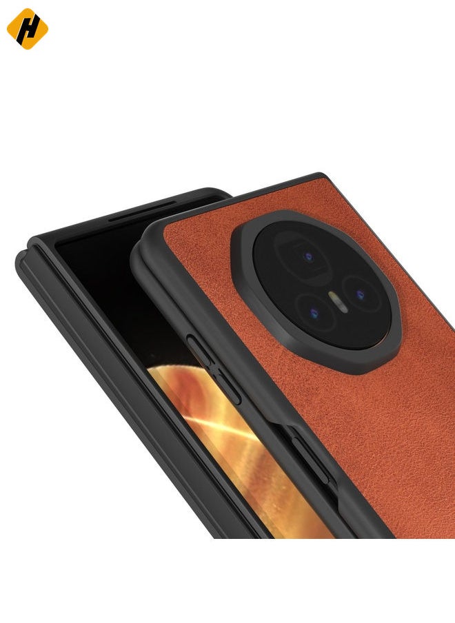 HuHa Case Cover For Honor Magic V3 Black Frame Two-color Calf Texture PU Phone Case(Brown)  - Image 4
