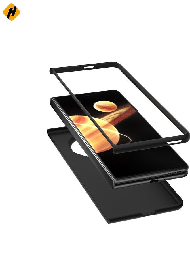 HuHa Case Cover For Honor Magic V3 Black Frame Two-color Calf Texture PU Phone Case(Brown)  - Image 3