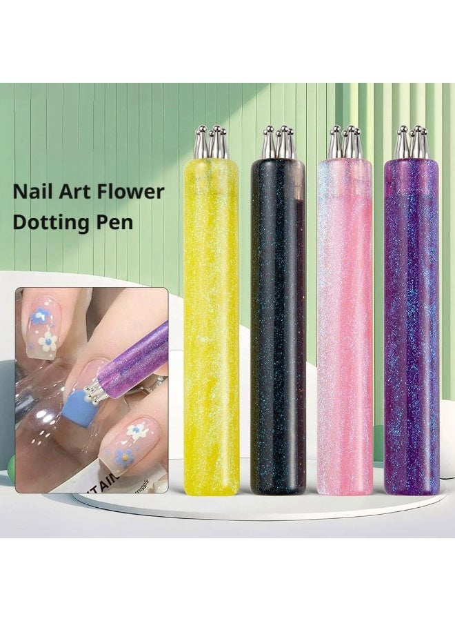 5 Petal Flower Nail Dotting Pen,Nail Art Dotting Tools,1.8mm Fine Tip Rhinestone Dot Paint Tool for Painting, Sculpting, Rhinestones DIY and Salon (4PCS) - Image 5